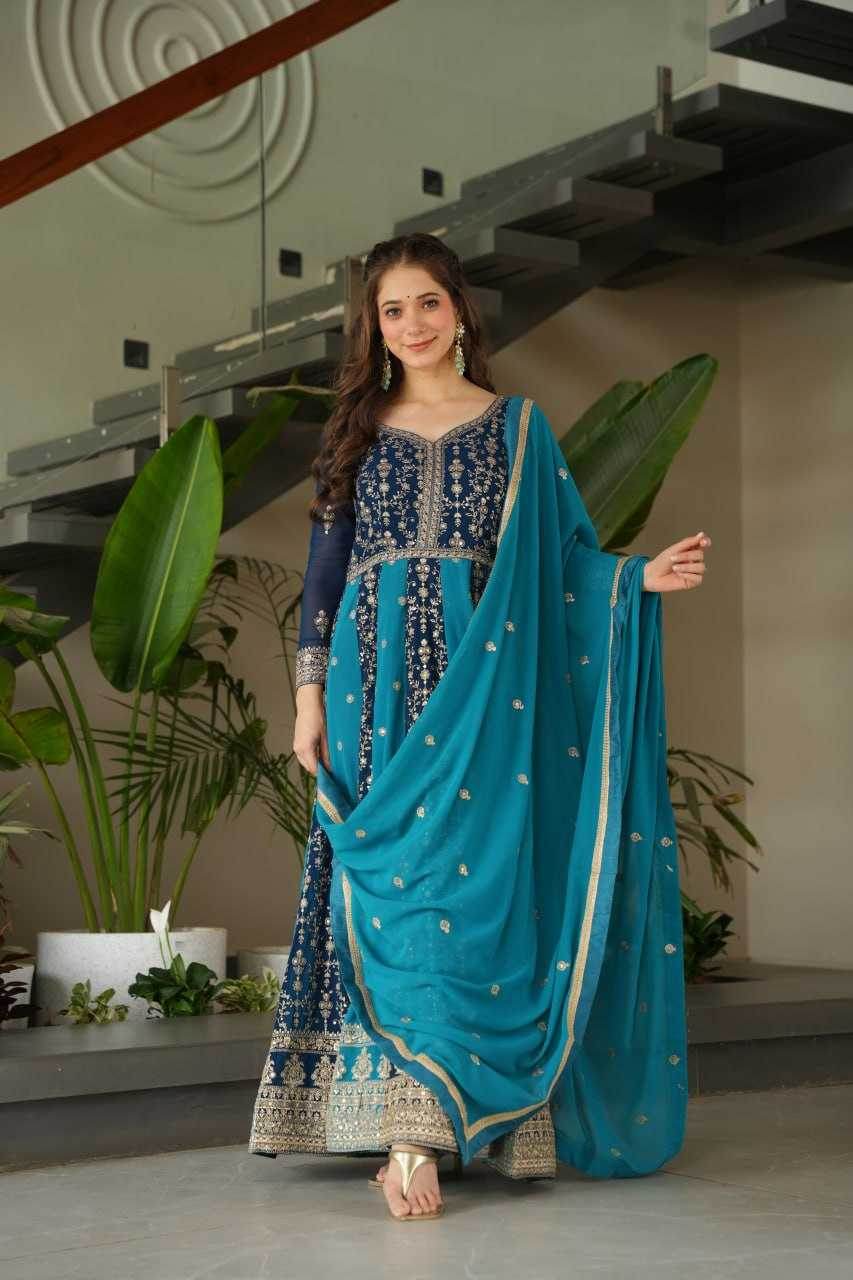 Faux Blooming Gown With Dupatta Sequin Gowns - MYLUXURY LANE ENTERPRISE